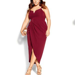 City Chic Sassy V Dress (Ruby, XXL 24)